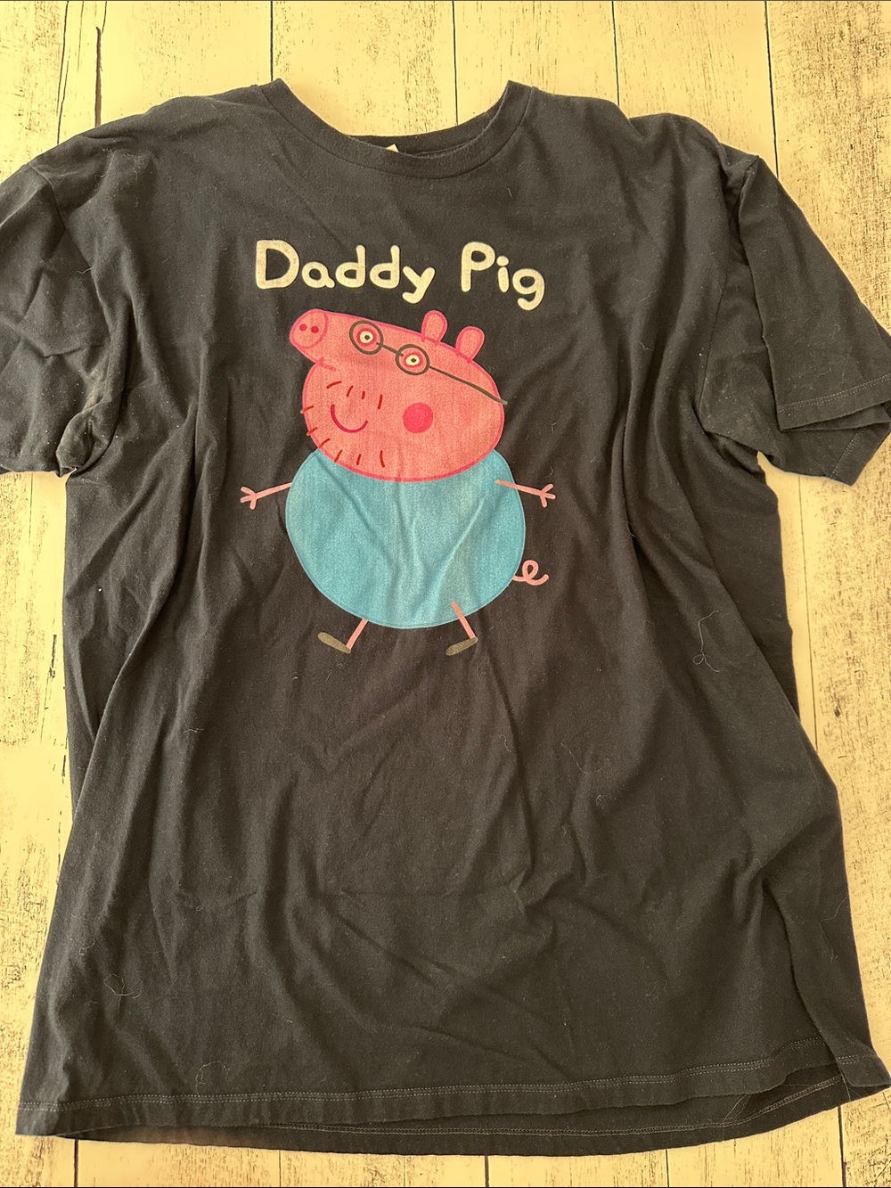 Daddy Pig Graphic Tee - Black with Pink & Blue Print XL Peppa Pig